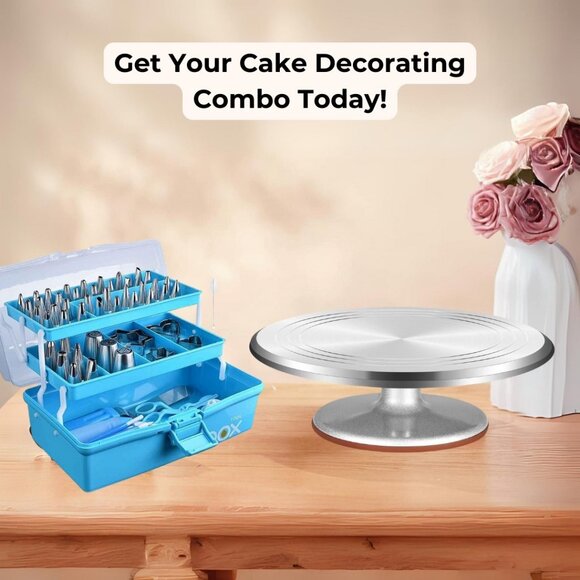 Cake Stand with Non-Slipping Silicone Bottom & Cake Decorating Tool Combo Pack - Picture 8 of 9